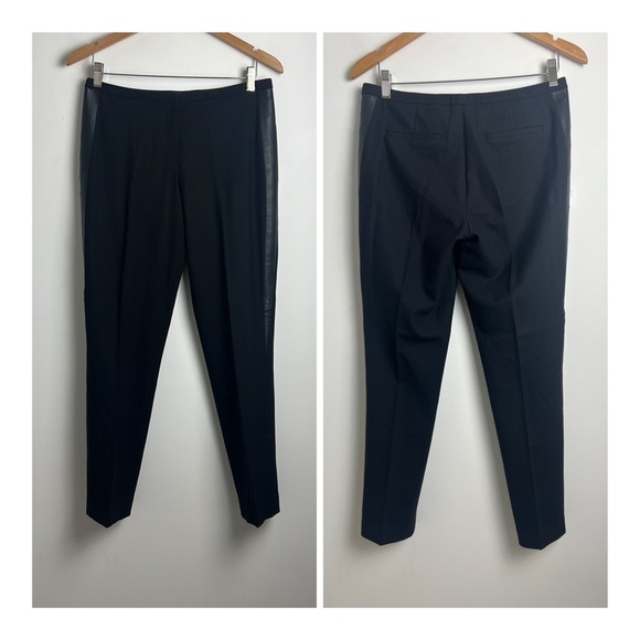 Elie Tahari Pants - Elie Tahari Women's Size 6 Black Wool Blend Faux Leather Seams Classic Chic